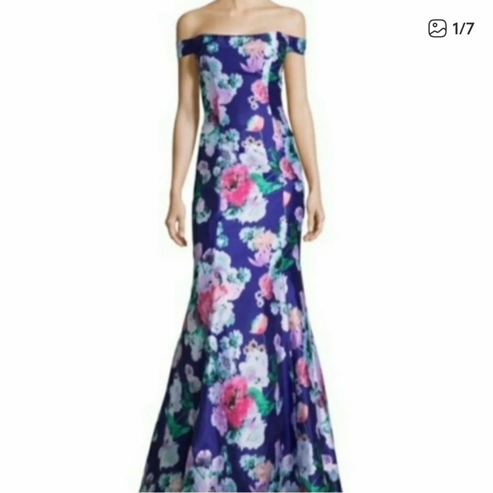 My Michelle Navy Blue Floral Prom Dress - Picture 3 of 8